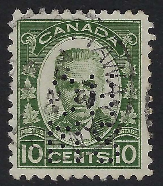 Canada O8-190 - Used 10¢ Cartier official 5-hole OHMS perfin VF-CDS Ottawa