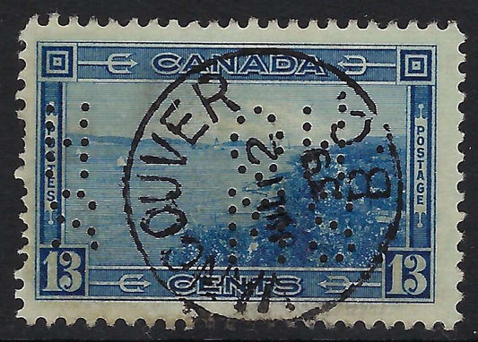 Canada O8-242 - Used 13¢ Halifax Harbour official 5-hole OHMS perfin VF-CDS Vancouver