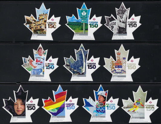 Canada 3000i - 3009i Set of 10 Canada 150 P Stamps Die Cut to shape VF-NH