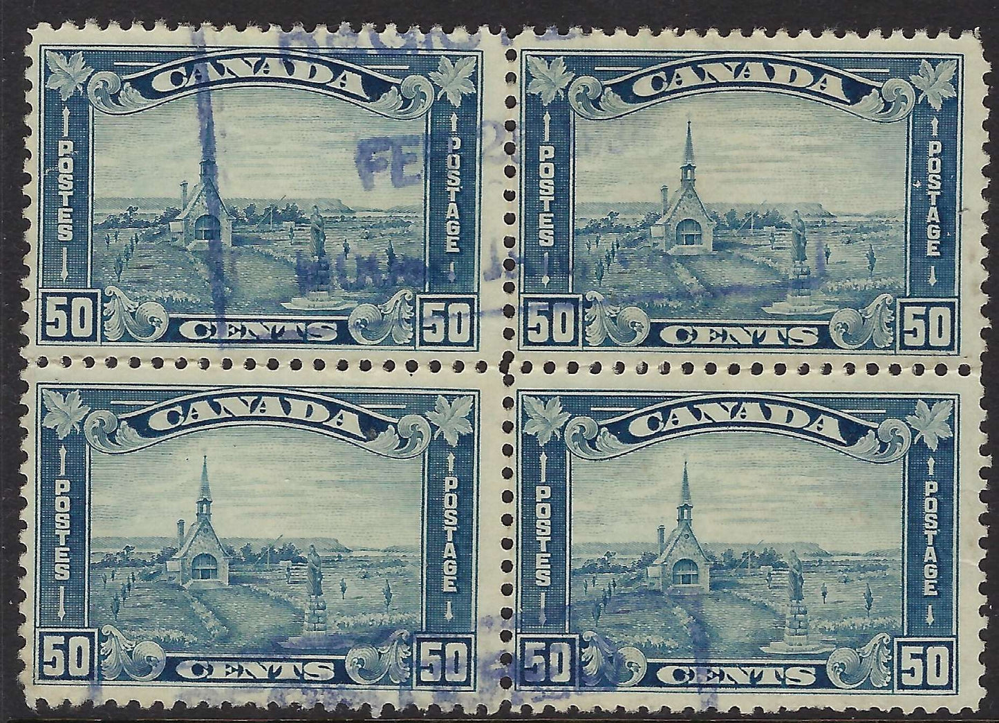 Canada 176 - Used 50¢ Grand Pre Block of 4