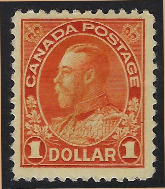 Canada 122 - Mint $1 KGV Admiral Orange, Dry Printing, F-VF-H
