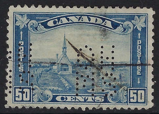 O8-175-1 OHMS 5-hole perfin 50c Grand Pre, NS