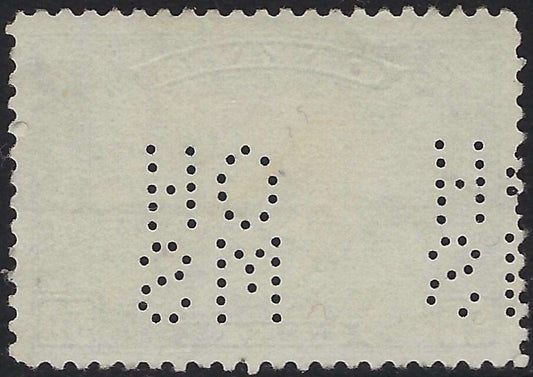 Back of O8-175-1 OHMS 5-hole perfin 50c Grand Pre, NS