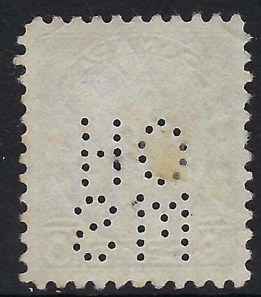 Back of O8-190-1 OHMS 5-hole perfin 10c Cartier