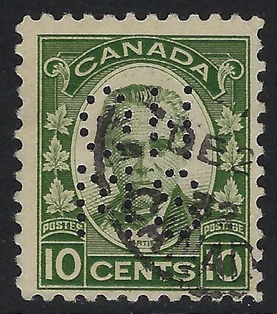 Canada O8-190 - Used 10¢ Cartier official 5-hole OHMS perfin F-VF-CDS