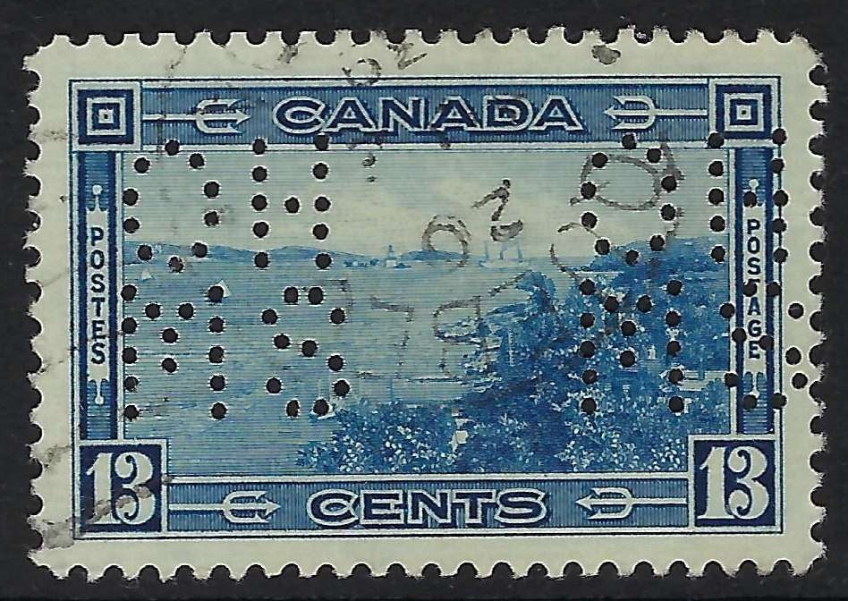Canada O8-242 - Used 13¢ Halifax Harbour official 5-hole OHMS perfin VF-CDS Quebec