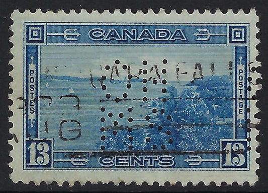 Canada O8-242 - Used 13¢ Halifax Harbour official 5-hole OHMS perfin VF-Niagara Falls Roller