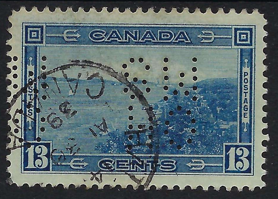 Canada O8-242 - Used 13¢ Halifax Harbour official INVERTED 5-hole OHMS perfin VF-CDS Halifax