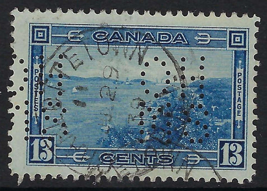 O8-242-1 OHMS 5-hole perfin 13c  Halifax Harbour - Charlottetown PEI