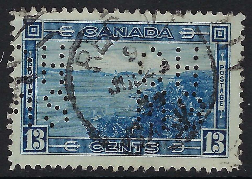 Canada O8-242 - Used 13¢ Halifax Harbour official 5-hole OHMS perfin VF-CDS Regina
