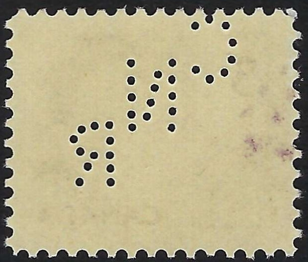 Back of 3c Centennial Mint with CNR perfin