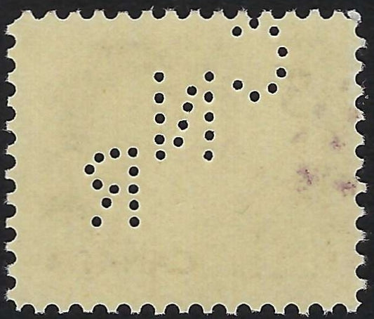 Back of 3c Centennial Mint with CNR perfin