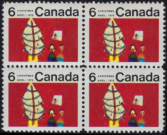 Canada 525i - 6¢ 1970 Christmas Centre Block of 4, VF-NH